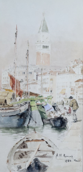 Alexander WOLKOFF-MOUROMTZOFF (1844-1928) - Vue du quai des escalvons à Venise, Aquarelle signée encadrée 2