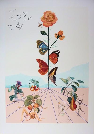 Salvador DALI - Flordali II, La rose papillon, 1981, Lithographie originale signée