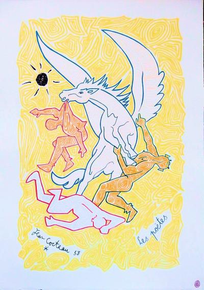 Jean COCTEAU - Les Poètes - Lithographie signée dans la planche 2