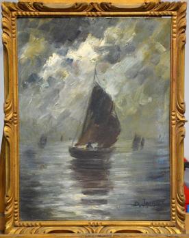 Dieudonné JACOBS (1887-1967) - Navire au claire de lune, Huile sur carton 2