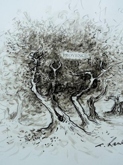 André Hambourg : Les-Oliviers - Dessin original signé et dédicacé 2