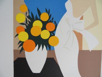 Marie Teresa TORRES  - Femme de dos et bouquet orange -  Lithographie originale signée au crayon 2