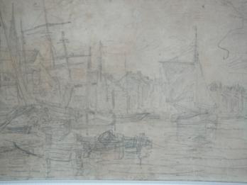 Eugène BOUDIN (1824-1898) - Port de Trouville, Dessin original 2