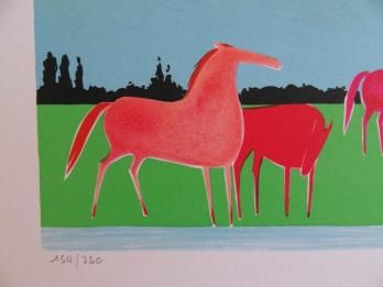 Serge LASSUS (1933-) - Chevaux à la fenêtre -  LITHOGRAPHIE originale signée au crayon #250ex 2