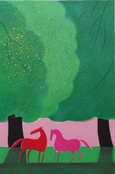 Serge LASSUS (1933-) - Couple de chevaux - LITHOGRAPHIE originale signée au crayon #250ex + certificat 2