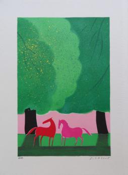 Serge LASSUS (1933-) - Couple de chevaux - LITHOGRAPHIE originale signée au crayon #250ex + certificat 2