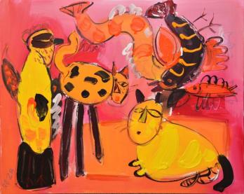 Reza MIRZA (né en 1982) - Chatons, Peinture sur toile signée 2