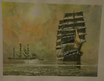 MARIN-MARIE - Trois mats barque naviguant, Lithographie signée 2