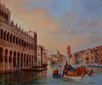 Georges COROMINAS - Fête navale à Venise, Huile sur toile 2
