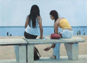 Richard THIBAUD - Les amies devant la plage, Peinture sur toile 2