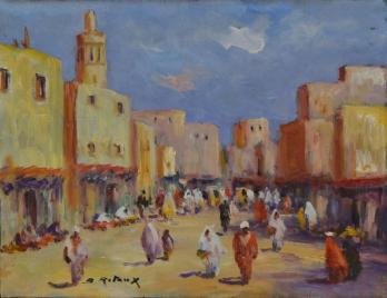 Bruno RETAUX (né en 1947) - Rue animée à Marrakech, Huile sur panneau 2