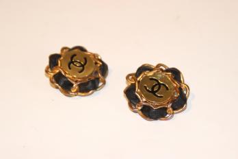 Boucles D'oreilles Clips Vintage - Doré Et Noir - Alliage - Occasion
