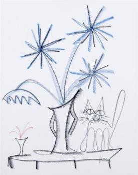 GIANANGELLI - Duo, Chat au bouquet - Deux visages, pastel 2