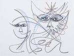 GIANANGELLI - Duo, Chat au bouquet - Deux visages, pastel 2