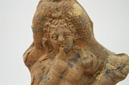 Tête Antique En Terre Cuite égyptienne - époque Romaine/copte, Originale, Sur Socle