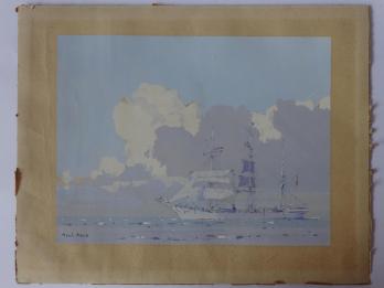 MARIN-MARIE (1901-1987) - Voilier, Pochoir rehaussé, signé 2