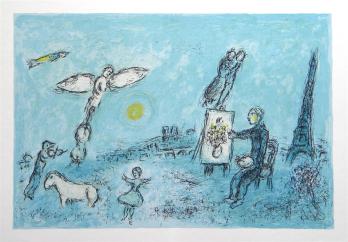 Marc CHAGALL - Le peintre et son double, Lithographie en couleurs 2