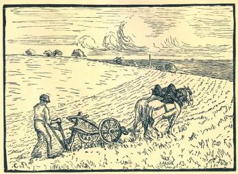 Camille / Lucien PISSARRO - The plowman, xylography 2