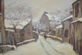 André VILLARET (1921) - Le village sous la neige, Huile sur carton 2