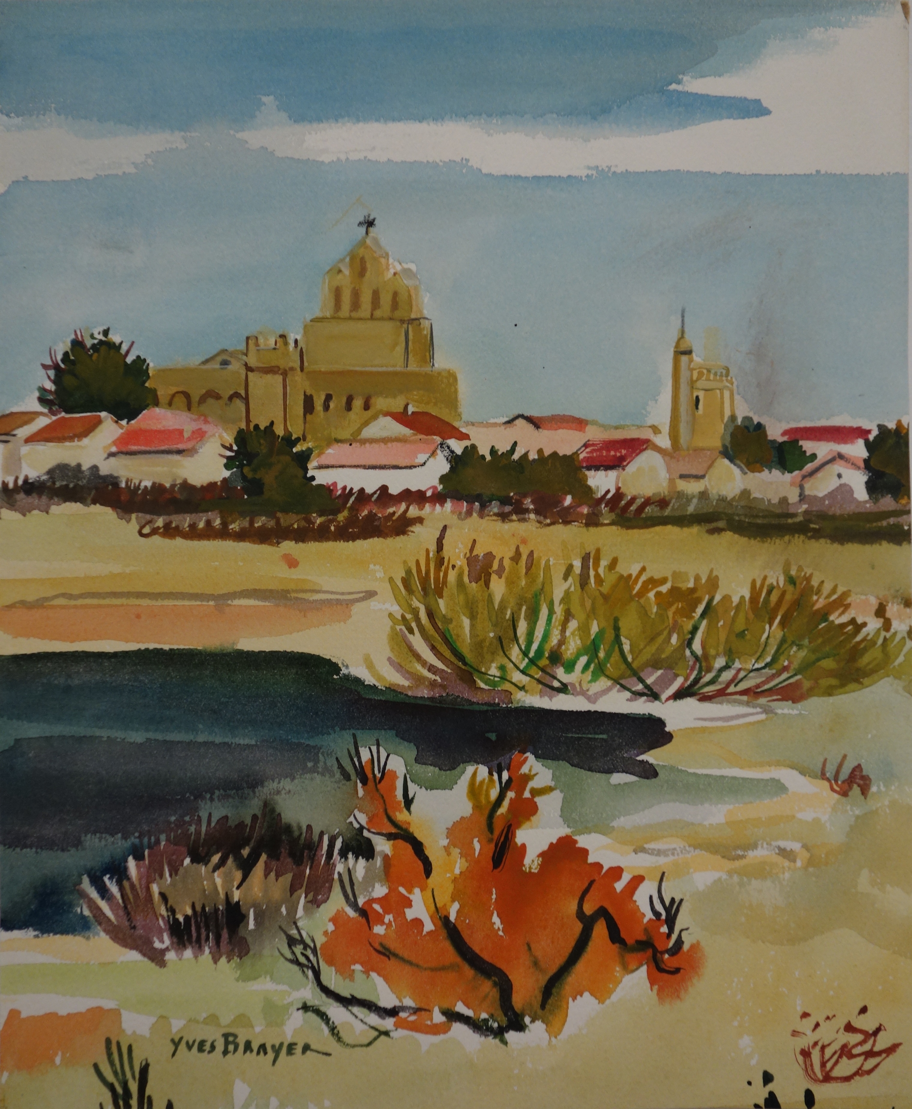 Acheter Yves BRAYER Aquarelle originale Cavaliers et Arlésienne