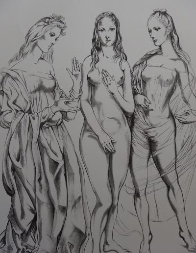 Tsuguharu FOUJITA - La jeunesse, les trois grâces, Lithographie signée 2