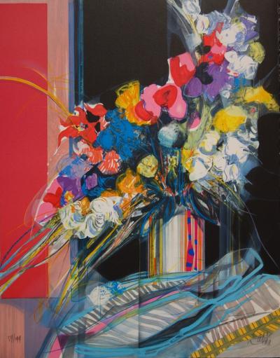 Jean-Baptiste VALADIE : Bouquet bleu, blanc et rouge - Lithographie originale signée au crayon 2