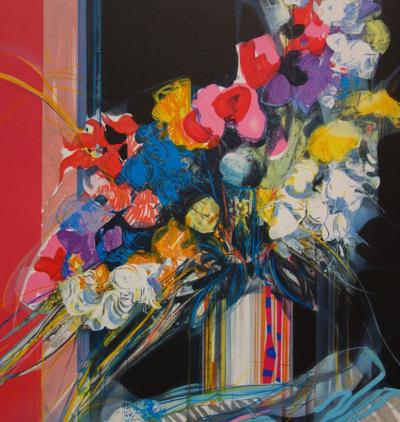 Jean-Baptiste VALADIE : Bouquet bleu, blanc et rouge - Lithographie originale signée au crayon 2