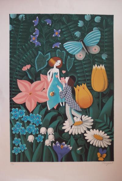 Raymond Peynet:  Les Amoureux  au papillon, Lithographie originale, signée 2