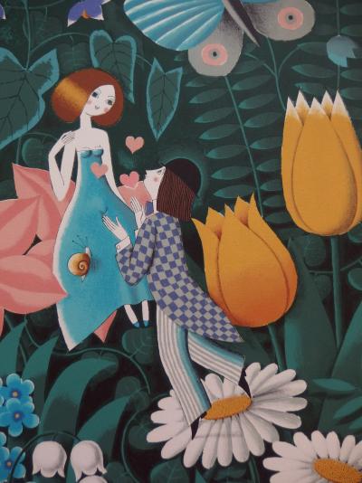 Raymond Peynet:  Les Amoureux  au papillon, Lithographie originale, signée 2