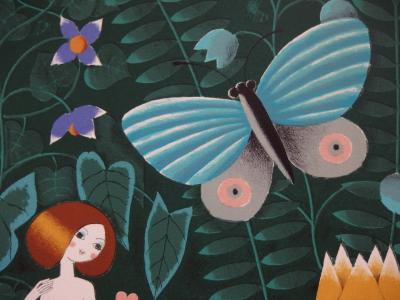 Raymond Peynet:  Les Amoureux  au papillon, Lithographie originale, signée 2