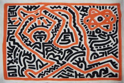 Keith HARING : Homme courant et galaxie - Tapis d’art cardé à la main 2