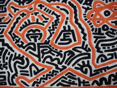 Keith HARING : Homme courant et galaxie - Tapis d’art cardé à la main 2
