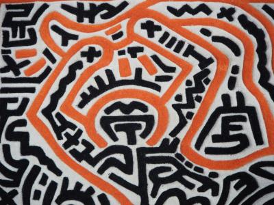 Keith HARING : Homme courant et galaxie - Tapis d’art cardé à la main 2