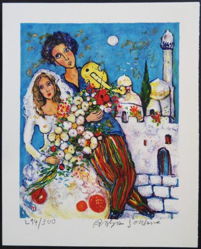 Raya SORKINE Mariage devant la synagogue Lithographie Zeitgenossische Kunst Plazzart