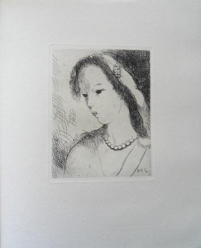 Marie LAURENCIN : Jeune-fille au collier de perles - Gravure originale Signée, 1942 2