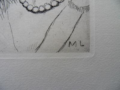 Marie LAURENCIN : Jeune-fille au collier de perles - Gravure originale Signée, 1942 2