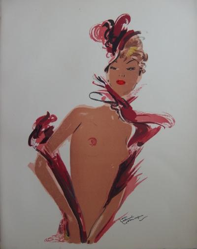Jean-Gabriel DOMERGUE - Élégante en rouge, Lithographie 2