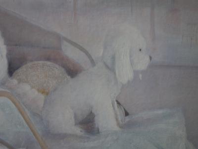 Guy SERADOUR - Jeune-fille avec son petit chien, Huile sur toile Signée 2