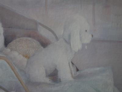 Guy SERADOUR - Jeune-fille avec son petit chien, Huile sur toile Signée 2