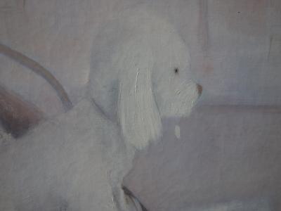 Guy SERADOUR - Jeune-fille avec son petit chien, Huile sur toile Signée 2