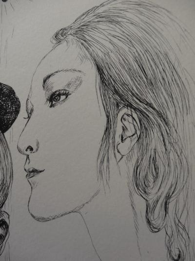 Tsuguharu FOUJITA - Autoportrait au béret avec sa femme Kimiyo, 1951 - Gravure originale 2