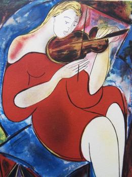 Linda LE KINFF - Violoniste en rouge, Lithographie 2