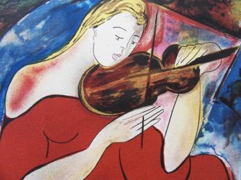 Linda LE KINFF - Violoniste en rouge, Lithographie 2