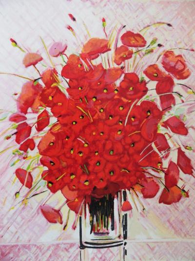 Michel HENRY - Bouquet de coquelicots - Sérigraphie signée au crayon 2