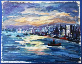 Eméric VAGH-WEINMANN - Port de New York, Acrylique et huile 2