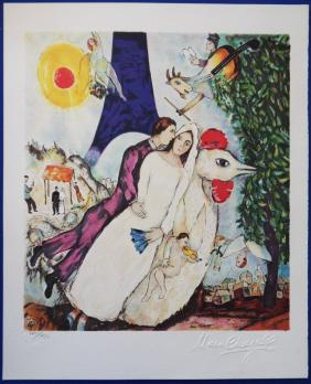 Marc CHAGALL (d’après) - Les mariés de la Tour Eiffel, Lithographie 2