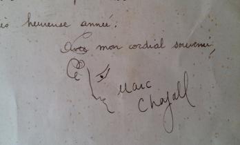 Marc CHAGALL - Carte autographe & dessin, signée 2