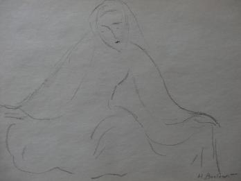Henryk BERLEWI - Femme couverte d’un voile, c.1948, Dessin signé 2