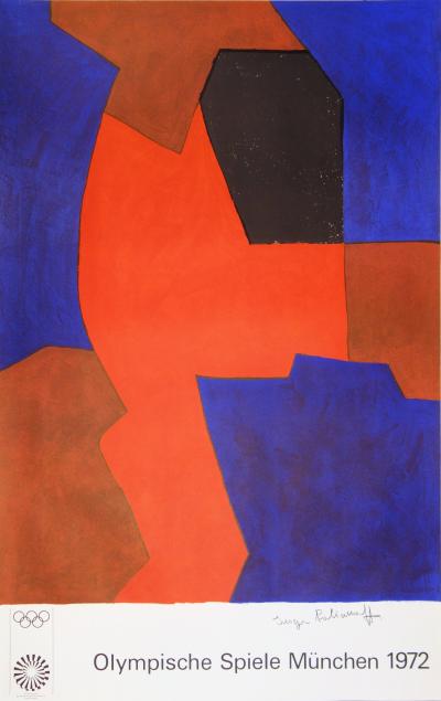 Serge Poliakoff : Composition Rouge et Noir - Lithographie signée 1972 2