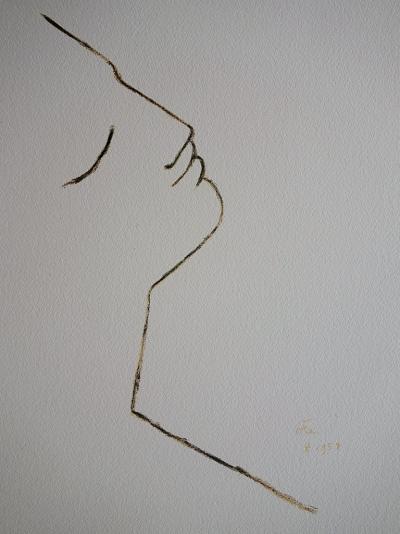 Jean COCTEAU : Profil de rêveur - Lithographie signée